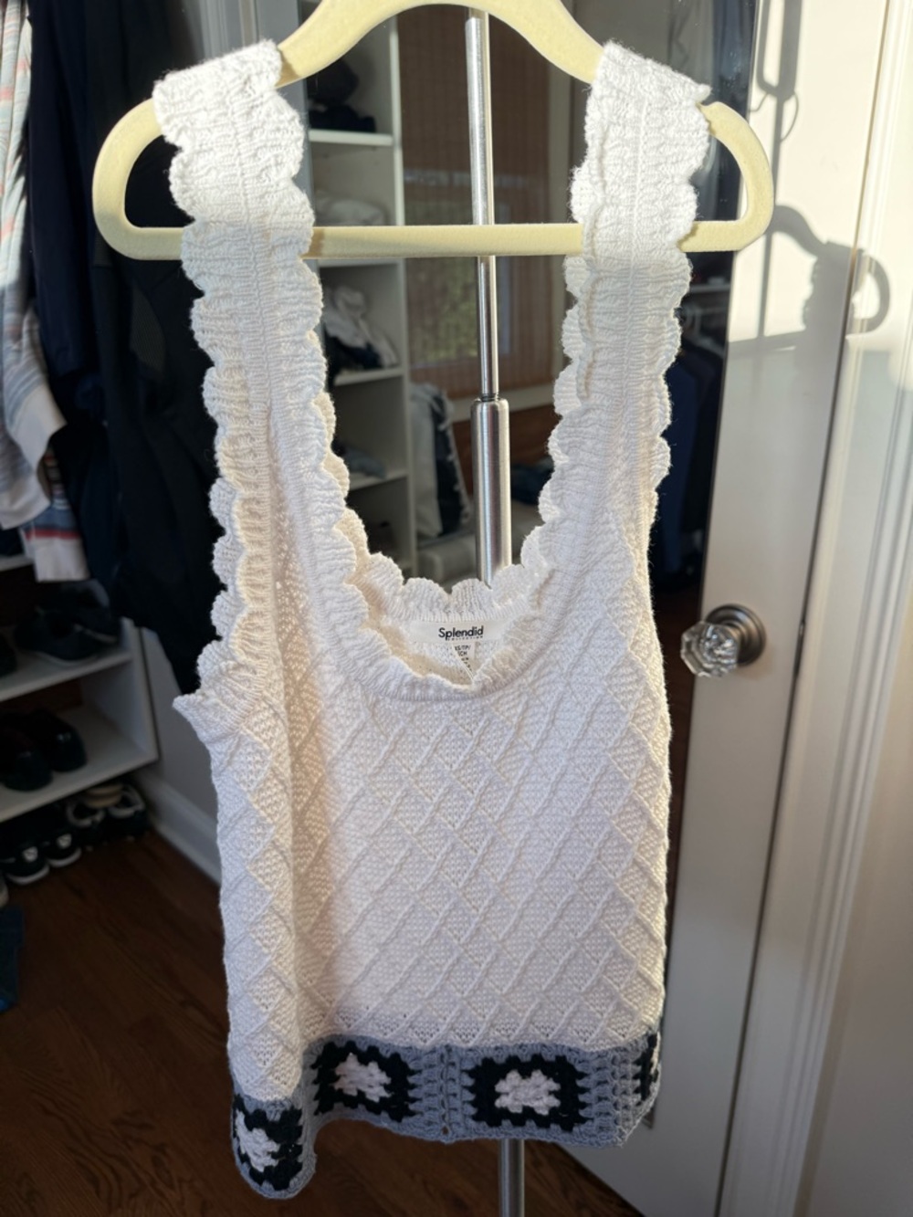 Splendid White Textured Crochet-Trim Tank